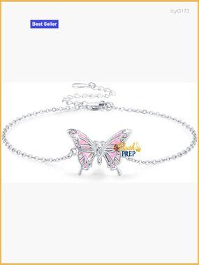 Sterling Silver Adjustable Opal Butterfly Bracelet with Extension Chain